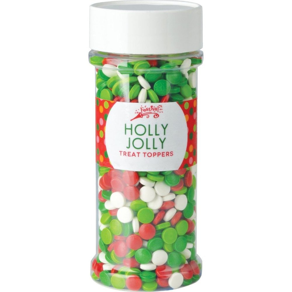 Holly Jolly‎ Sugar Treat Toppers Cupcake/Cookie Decorations 3 oz jar Christmas